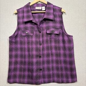 Joanna Plus Purple Plaid Sleeveless Shirt Vest 1X Grunge Y2K Punk Western Button